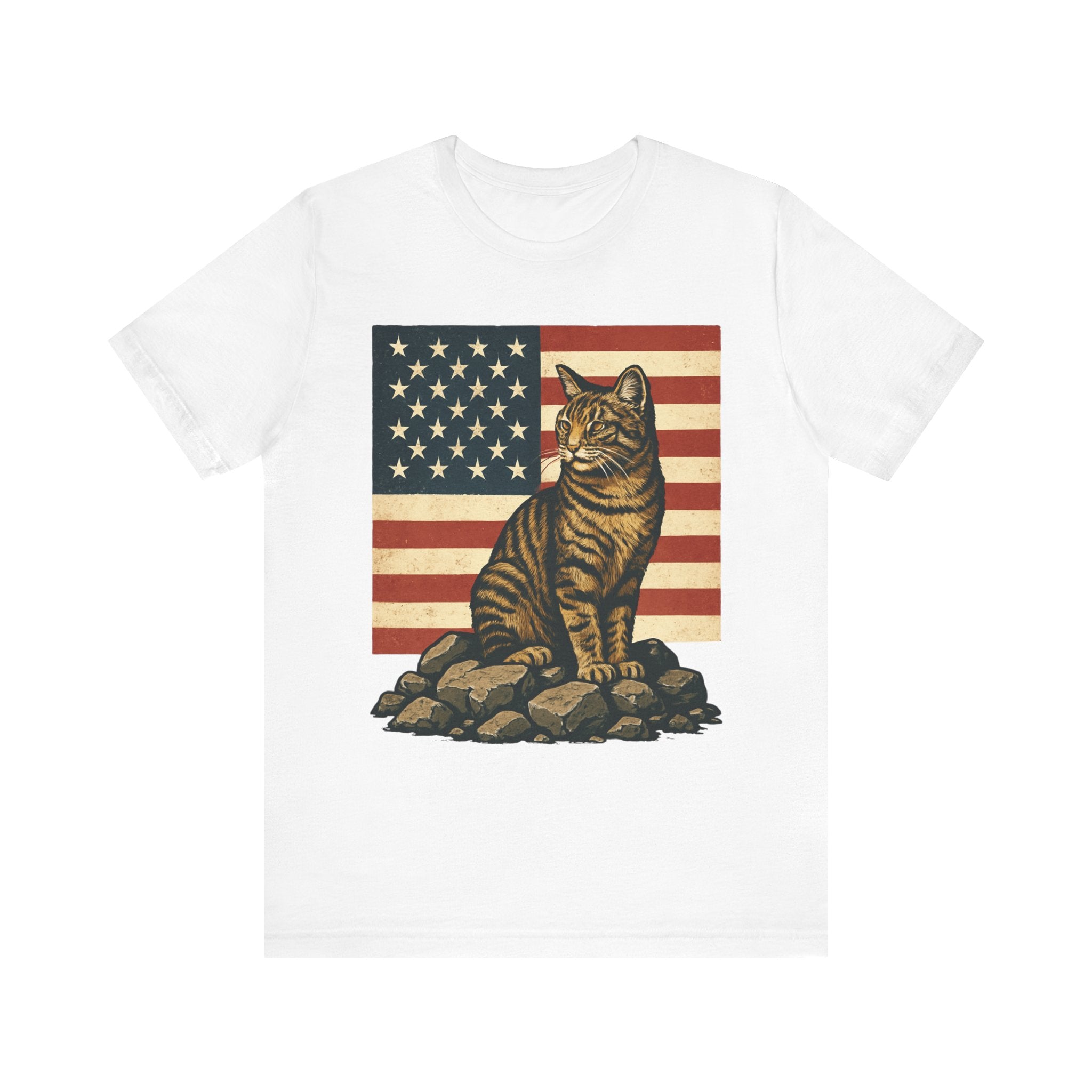 Vintage American Cat Tee, Retro Cat Shirt, Animal Lover Gift, Independence Day, Casual Unisex T-Shirt, Fun Graphic Tee