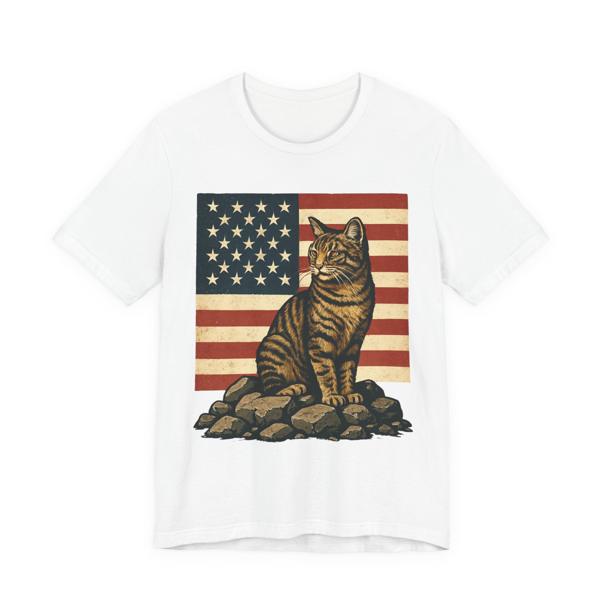 Vintage American Cat Tee, Retro Cat Shirt, Animal Lover Gift, Independence Day, Casual Unisex T-Shirt, Fun Graphic Tee